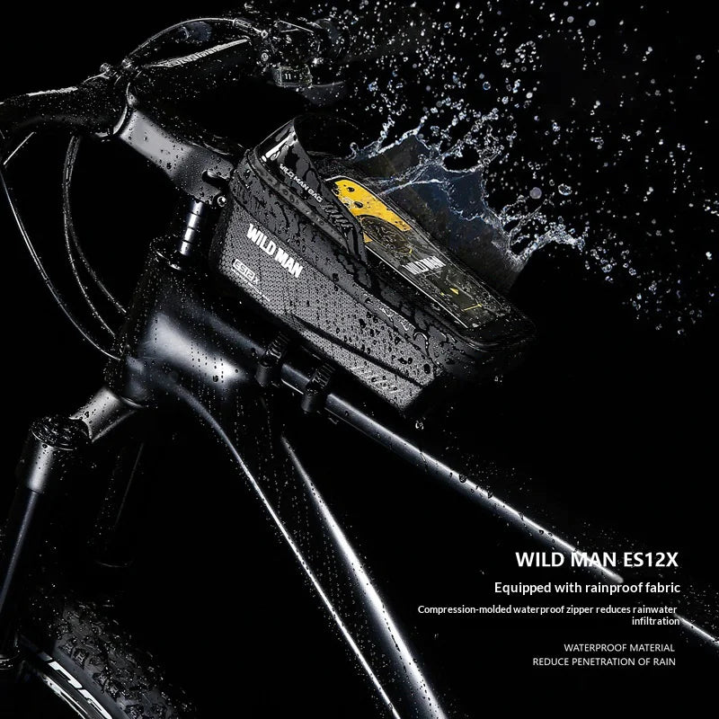 WILD MAN ES12X EVA Hard Shell Front Tube Bag Waterproof Quick Release Bike Phone Holder Bag for Mountain Bicycle Cycling - Black/1L - 5