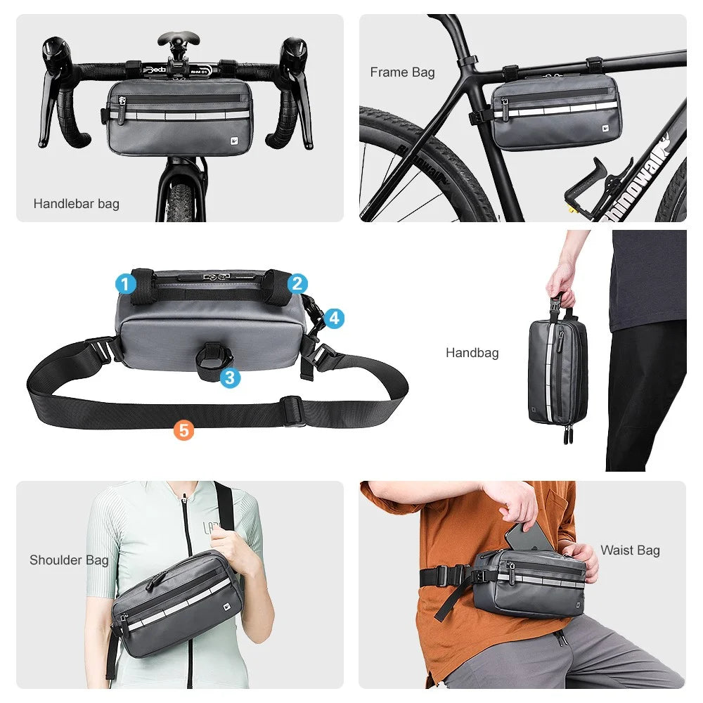 RHINOWALK Multifunctional Handlebar Bike Bag Bicycle Front Bag Shoulder Bag Waist Bag - Grey - 5