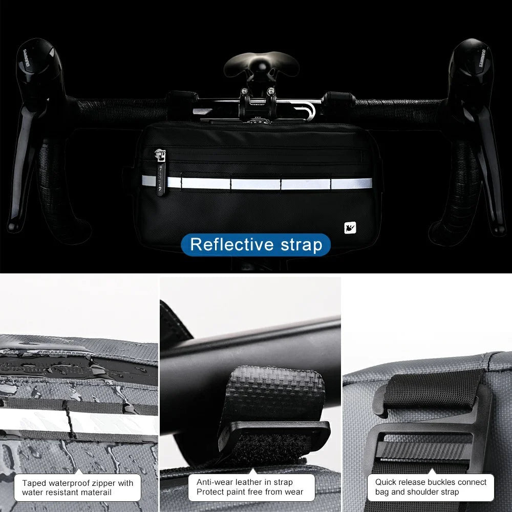 RHINOWALK Multifunctional Handlebar Bike Bag Bicycle Front Bag Shoulder Bag Waist Bag - Grey - 6