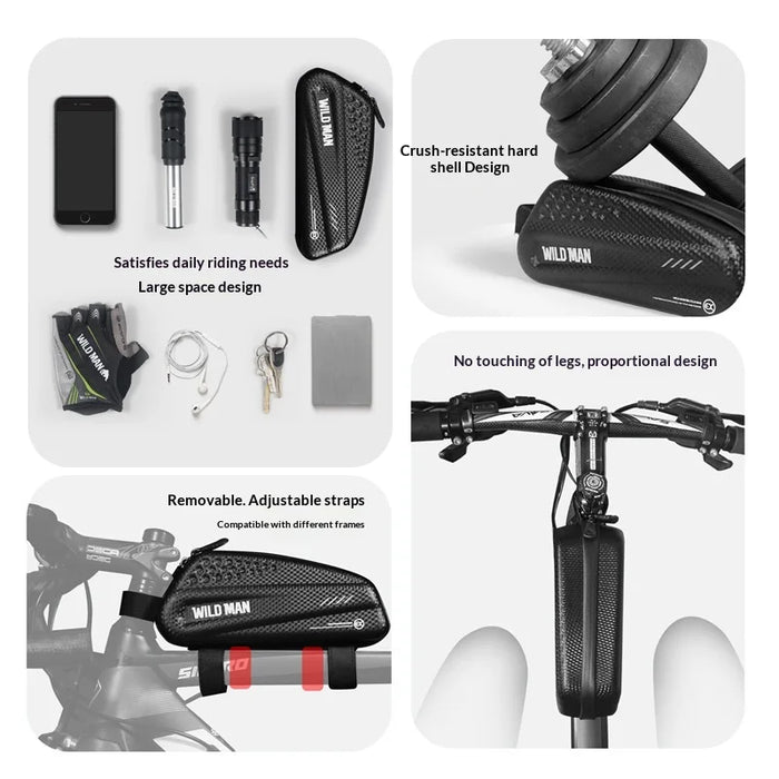 WILD MAN EX Mountain Bike Top Tube Bag EVA Hard Shell Waterproof Road Bike Frame Bag for Cycling - Black/1L - 6
