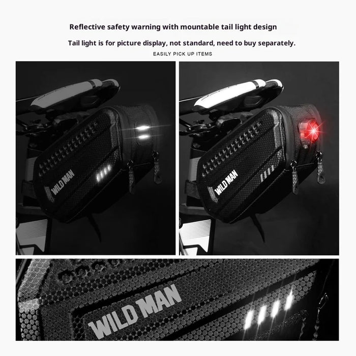 WILD MAN ES7 Bike Tail Bag 1.2L EVA Hard Shell Waterproof Saddle Bag for Road Mountain Bicycle Cycling - Black/1.2L - 5