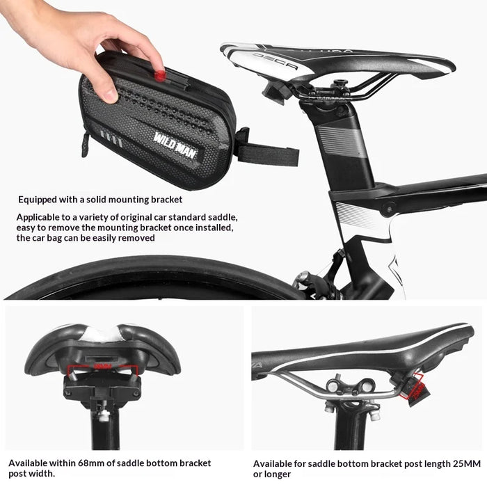 WILD MAN ES7 Bike Tail Bag 1.2L EVA Hard Shell Waterproof Saddle Bag for Road Mountain Bicycle Cycling - Black/1.2L - 6