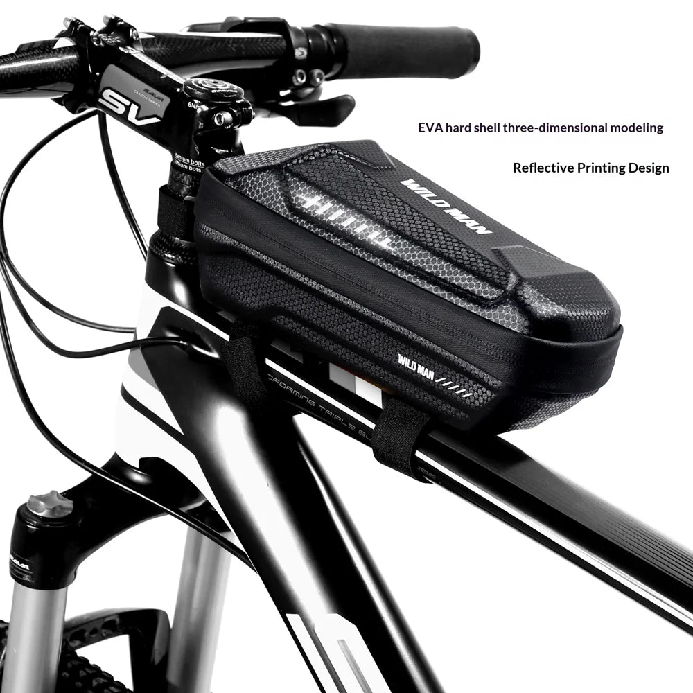 WILD MAN ES5 Waterproof EVA Hard Shell 1L Bike Frame Bag Reflective Top Tube Bag for Cycling - Black/Basic Version - 2