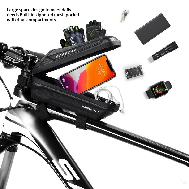 WILD MAN ES5 Waterproof EVA Hard Shell 1L Bike Frame Bag Reflective Top Tube Bag for Cycling - Black/Basic Version - 3