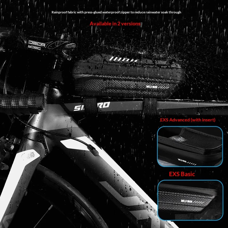 WILD MAN ES5 Waterproof EVA Hard Shell 1L Bike Frame Bag Reflective Top Tube Bag for Cycling - Black/Basic Version - 4
