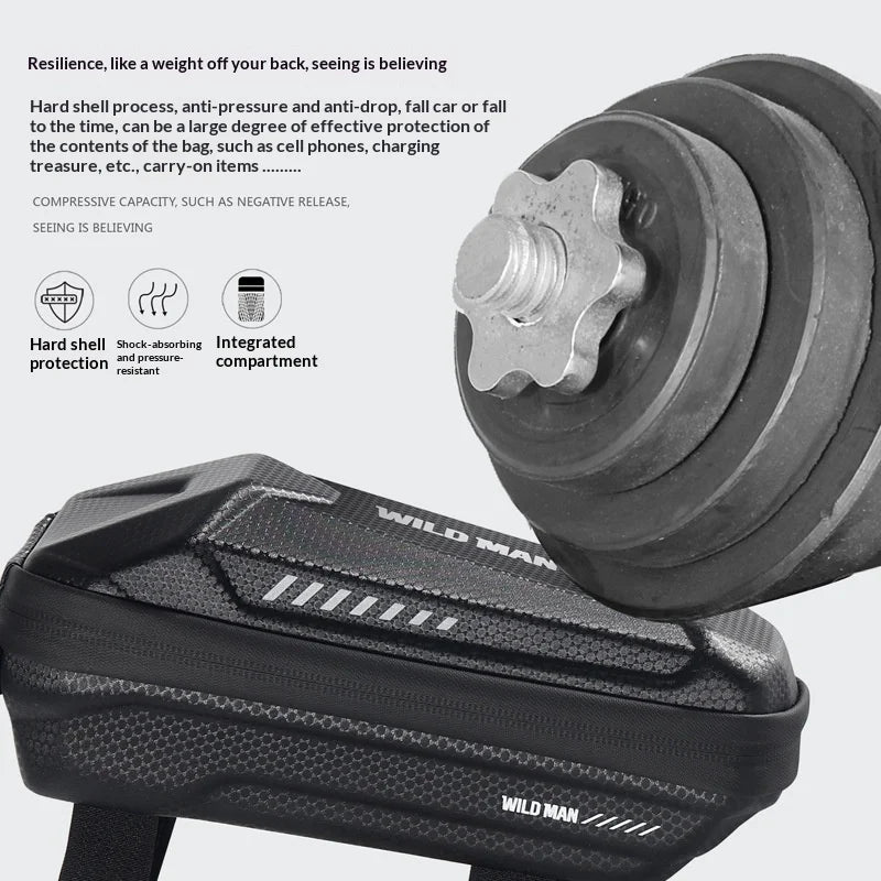 WILD MAN ES5 Waterproof EVA Hard Shell 1L Bike Frame Bag Reflective Top Tube Bag for Cycling - Black/Basic Version - 5