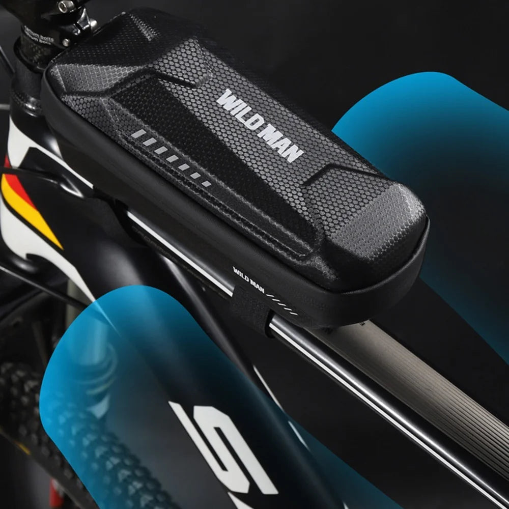 WILD MAN ES5 Waterproof EVA Hard Shell 1L Bike Frame Bag Reflective Top Tube Bag for Cycling - Black/Basic Version - 6