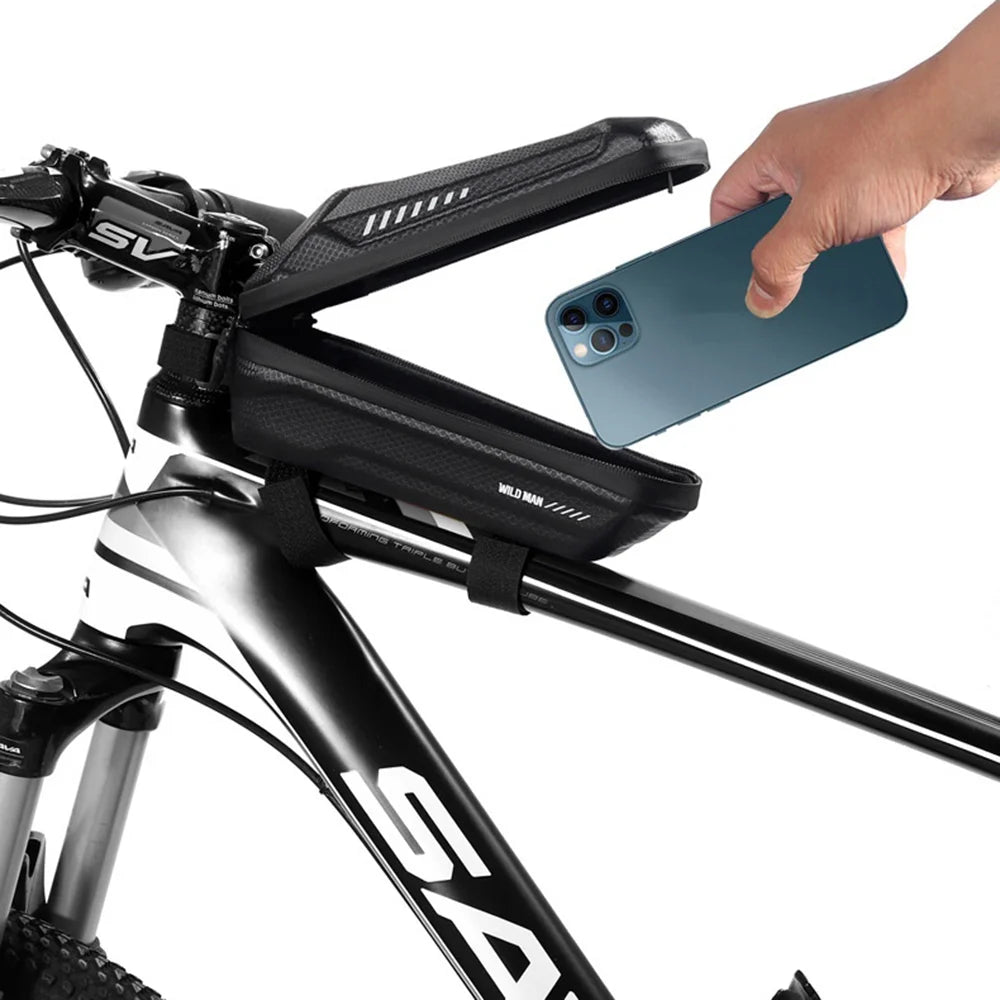 WILD MAN ES5 Waterproof EVA Hard Shell 1L Bike Frame Bag Reflective Top Tube Bag for Cycling - Black/Basic Version - 7