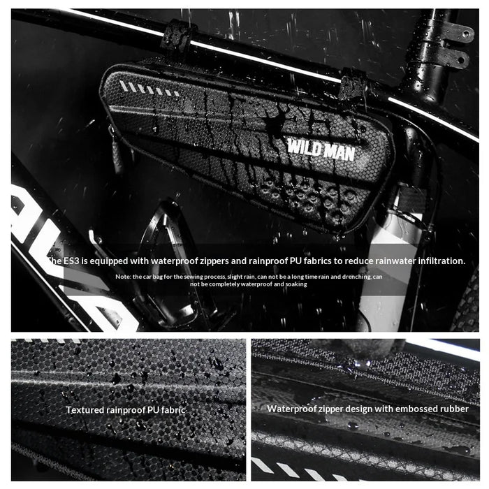WILD MAN ES4 Bicycle Triangle Bag 1.2L EVA Hard Shell Frame Bag for Road Mountain Bike Cycling - Black/1.2L - 3