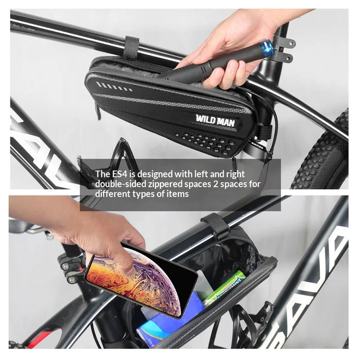 WILD MAN ES4 Bicycle Triangle Bag 1.2L EVA Hard Shell Frame Bag for Road Mountain Bike Cycling - Black/1.2L - 4