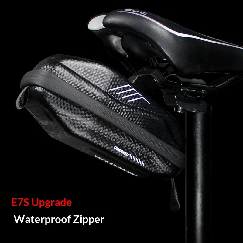 WILD MAN E7 Bike Saddle Bag 0.8L Hard Shell Waterproof Tail Bag for Mountain Road Bicycle Cycling - Black/Upgraded Version - 2
