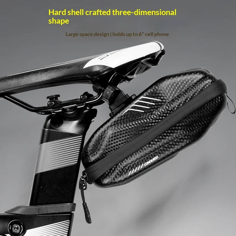 WILD MAN E7 Bike Saddle Bag 0.8L Hard Shell Waterproof Tail Bag for Mountain Road Bicycle Cycling - Black/Upgraded Version - 3