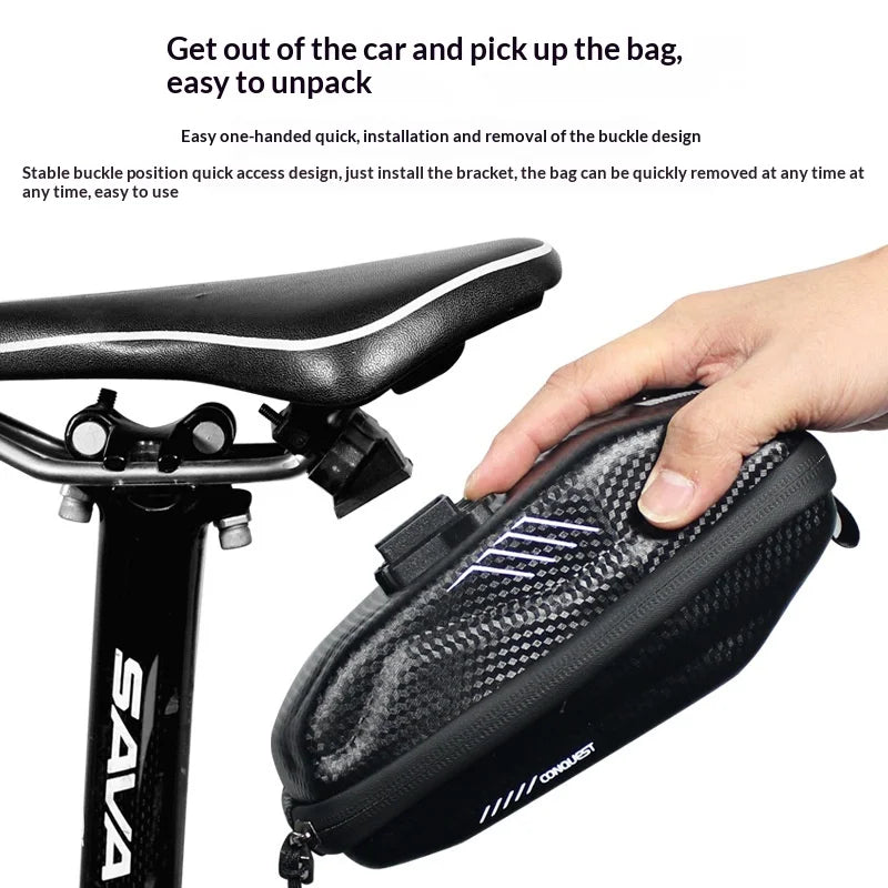WILD MAN E7 Bike Saddle Bag 0.8L Hard Shell Waterproof Tail Bag for Mountain Road Bicycle Cycling - Black/Upgraded Version - 5