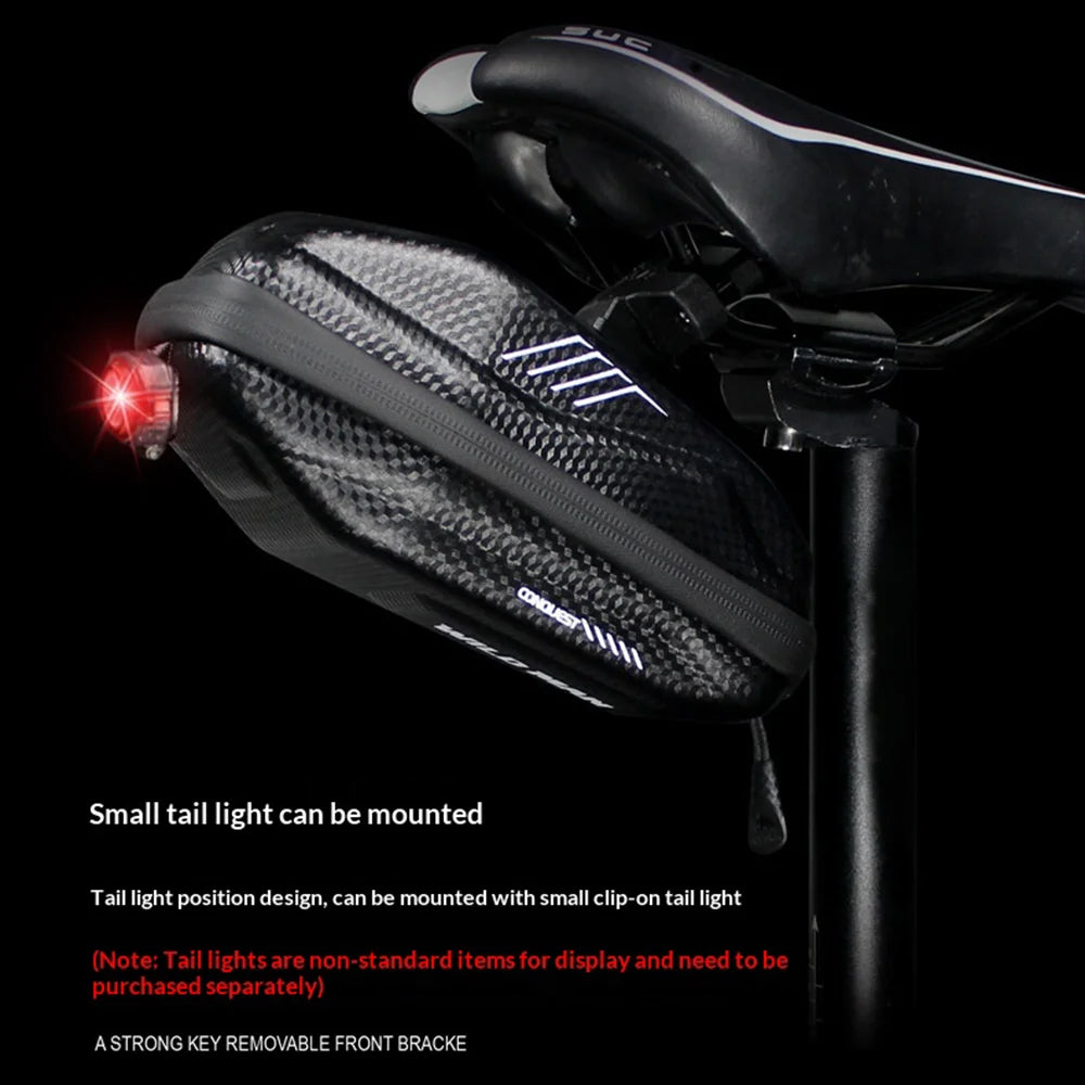 WILD MAN E7 Bike Saddle Bag 0.8L Hard Shell Waterproof Tail Bag for Mountain Road Bicycle Cycling - Black/Upgraded Version - 7