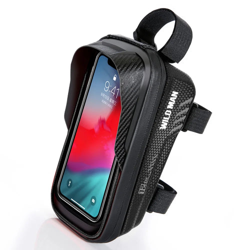 WILD MAN E12 EVA Hard Shell 1L Waterproof Bike Front Frame Bag Touchscreen Phone Pouch for Mountain Cycling - Black - 1