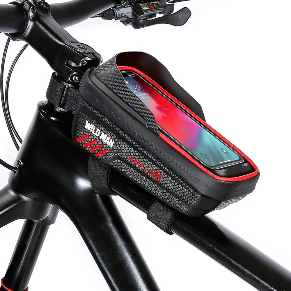 WILD MAN E12 EVA Hard Shell 1L Waterproof Bike Front Frame Bag Touchscreen Phone Pouch for Mountain Cycling - Black - 2