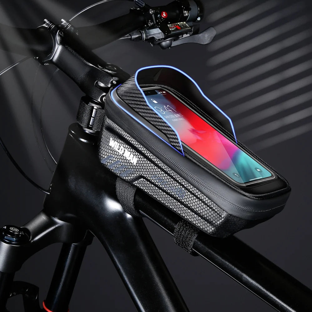 WILD MAN E12 EVA Hard Shell 1L Waterproof Bike Front Frame Bag Touchscreen Phone Pouch for Mountain Cycling - Black - 3