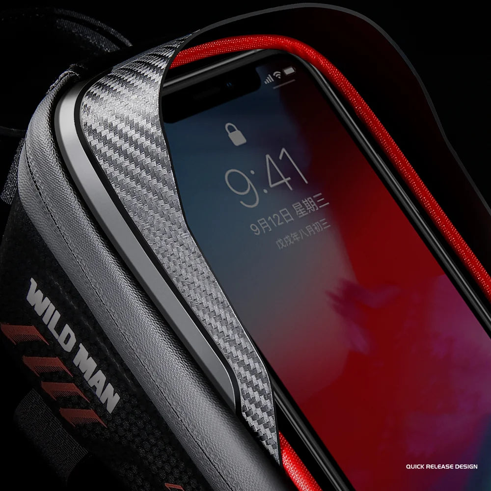 WILD MAN E12 EVA Hard Shell 1L Waterproof Bike Front Frame Bag Touchscreen Phone Pouch for Mountain Cycling - Black - 4