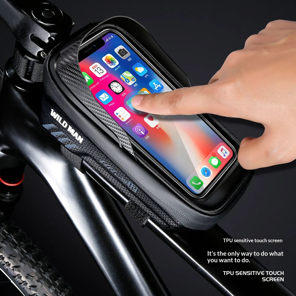 WILD MAN E12 EVA Hard Shell 1L Waterproof Bike Front Frame Bag Touchscreen Phone Pouch for Mountain Cycling - Black - 6