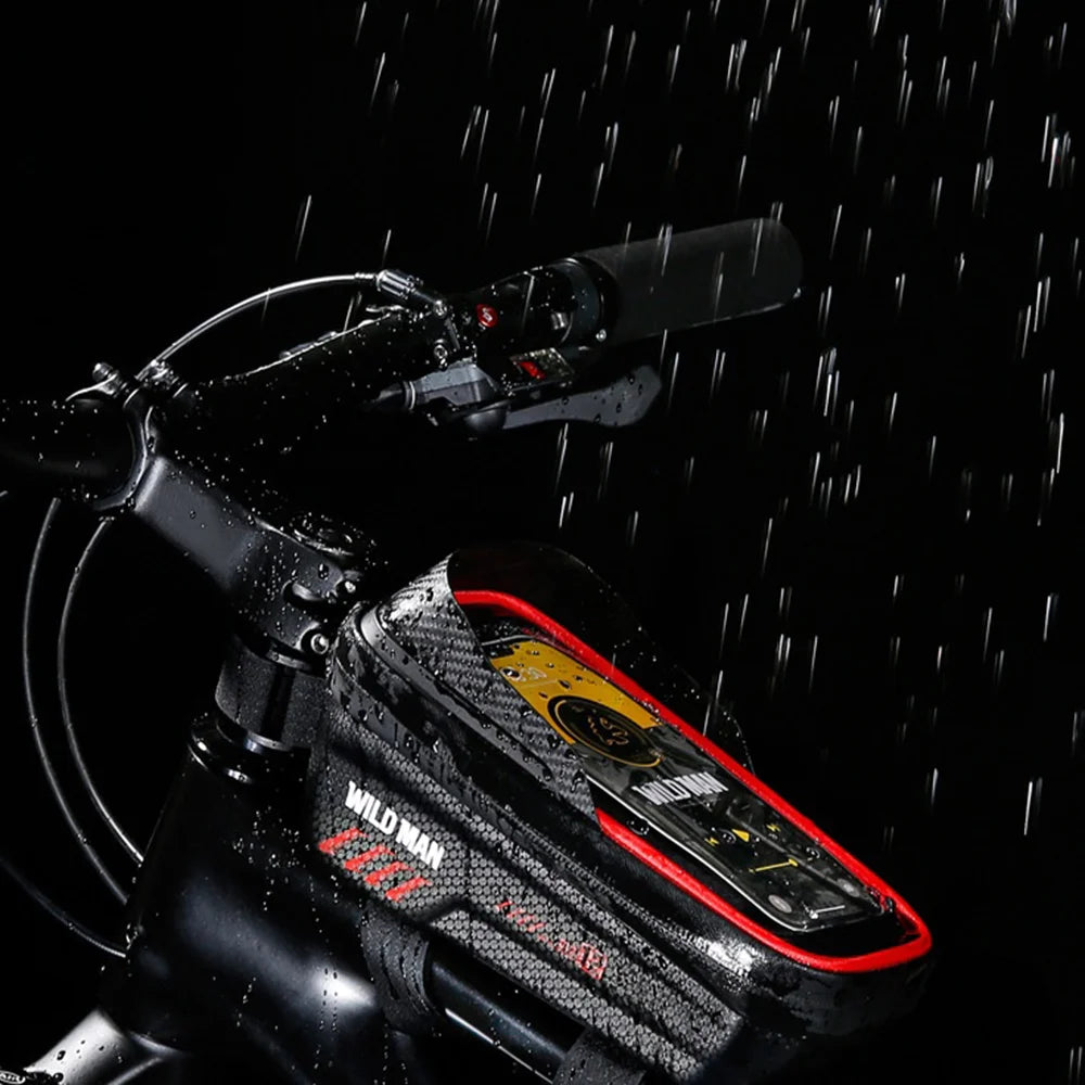 WILD MAN E12 EVA Hard Shell 1L Waterproof Bike Front Frame Bag Touchscreen Phone Pouch for Mountain Cycling - Black - 7