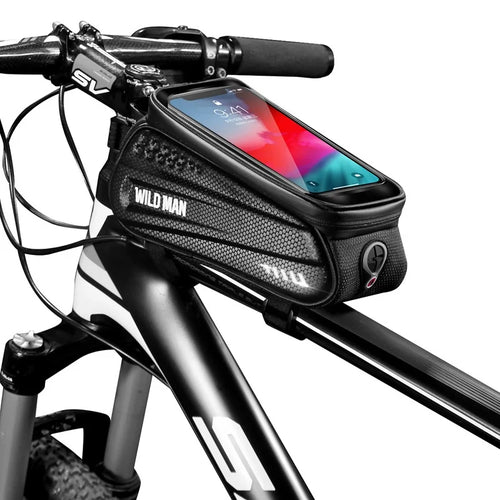WILD MAN ES3 Bicycle Frame Bag Hard Shell Touchscreen Bike Phone Bag for Mountain Road Cycling - Black/1L - 1