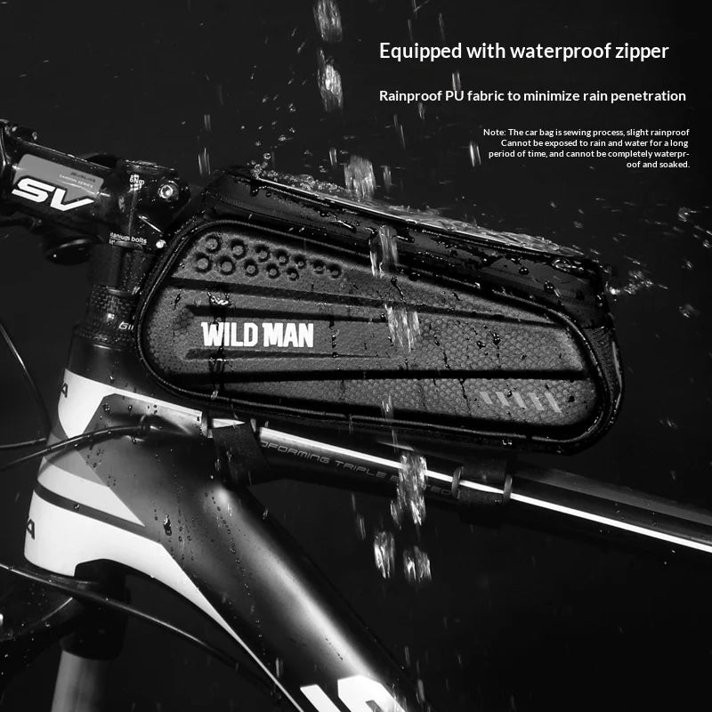 WILD MAN ES3 Bicycle Frame Bag Hard Shell Touchscreen Bike Phone Bag for Mountain Road Cycling - Black/1L - 5