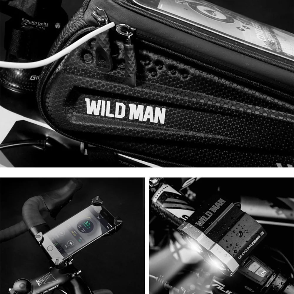 WILD MAN ES3 Bicycle Frame Bag Hard Shell Touchscreen Bike Phone Bag for Mountain Road Cycling - Black/1L - 7