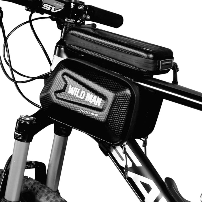 WILD MAN E6S 1.5L Mountain Bike EVA Hard Shell Front Frame Bag Touchscreen Phone Holder Bag for Cycling - Black/Upgraded Version - 1