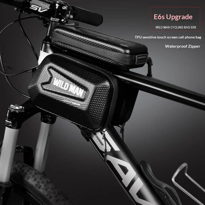 WILD MAN E6S 1.5L Mountain Bike EVA Hard Shell Front Frame Bag Touchscreen Phone Holder Bag for Cycling - Black/Upgraded Version - 2
