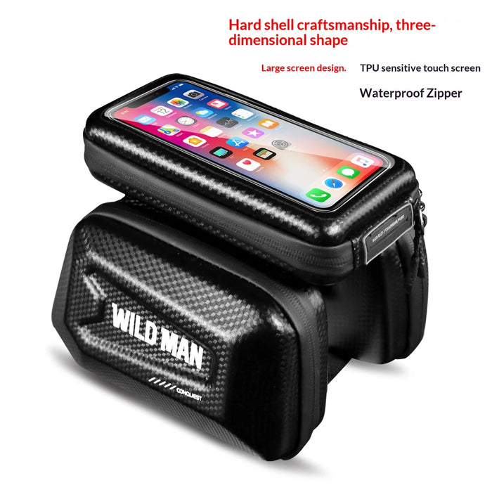 WILD MAN E6S 1.5L Mountain Bike EVA Hard Shell Front Frame Bag Touchscreen Phone Holder Bag for Cycling - Black/Upgraded Version - 3