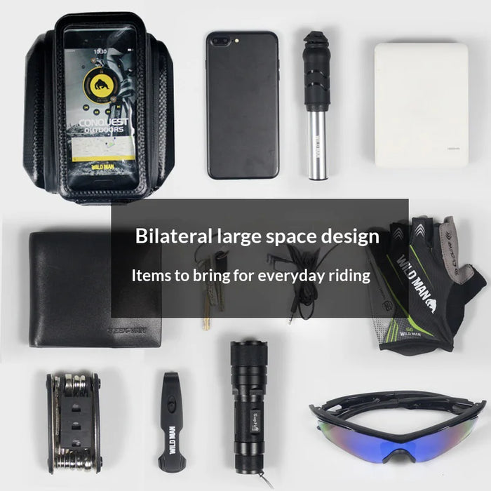 WILD MAN E6S 1.5L Mountain Bike EVA Hard Shell Front Frame Bag Touchscreen Phone Holder Bag for Cycling - Black/Upgraded Version - 5