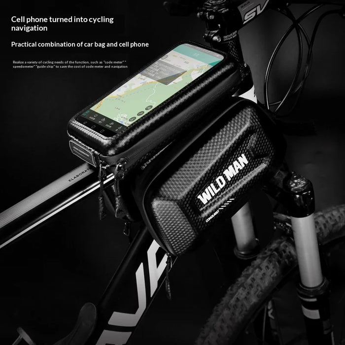 WILD MAN E6S 1.5L Mountain Bike EVA Hard Shell Front Frame Bag Touchscreen Phone Holder Bag for Cycling - Black/Upgraded Version - 6