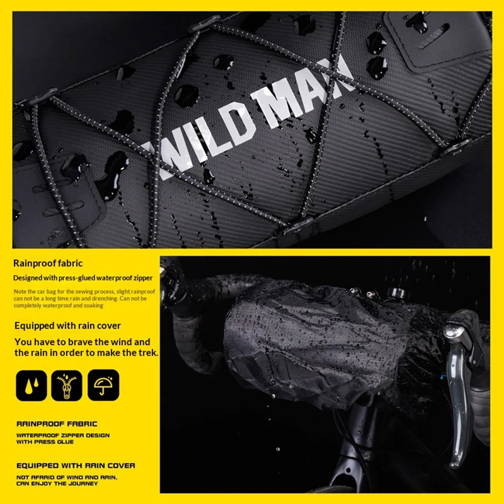 WILD MAN GX300 Bike Front Bag 2L Waterproof Bicycle Handlebar Bag for Road Mountain Bike - Black - 5