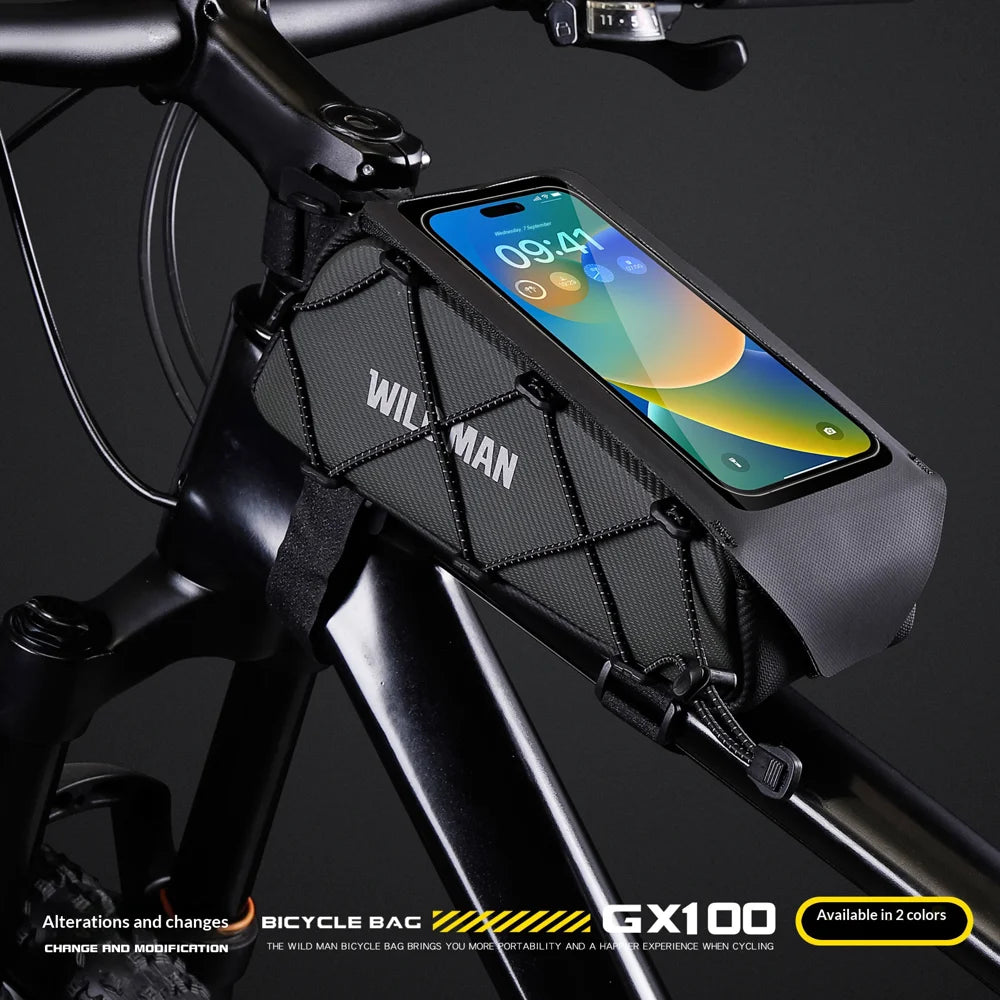 WILD MAN GX100 Bike Top Tube Bag 1L Waterproof Touch Screen Phone Holder Bag for Mountain Road Bicycle - Black / 1L - 2
