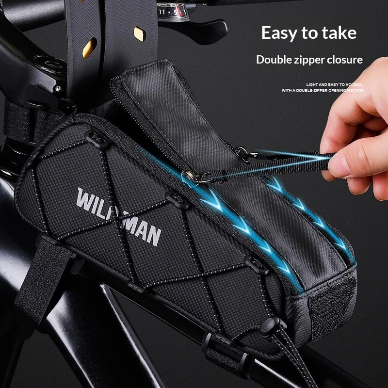 WILD MAN GX100 Bike Top Tube Bag 1L Waterproof Touch Screen Phone Holder Bag for Mountain Road Bicycle - Black / 1L - 3