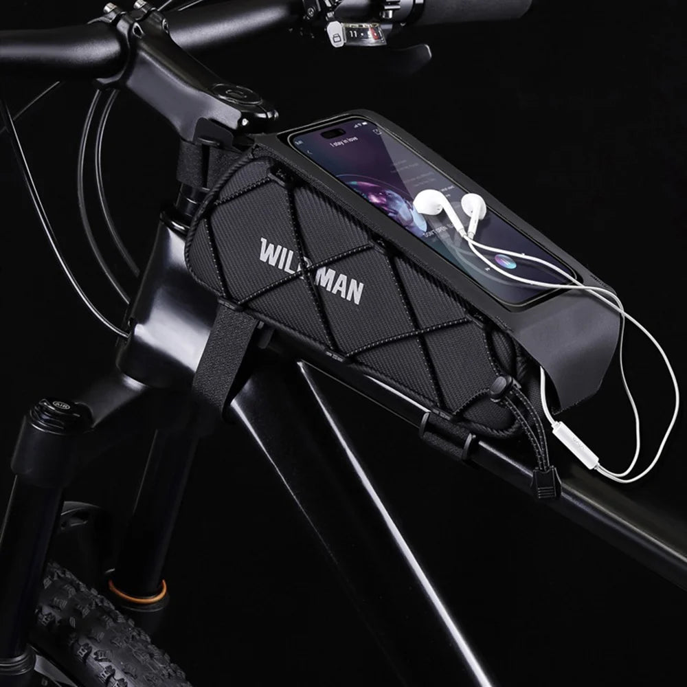 WILD MAN GX100 Bike Top Tube Bag 1L Waterproof Touch Screen Phone Holder Bag for Mountain Road Bicycle - Black / 1L - 6