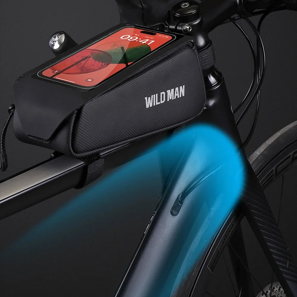 WILD MAN GX100 Bike Top Tube Bag 1L Waterproof Touch Screen Phone Holder Bag for Mountain Road Bicycle - Black / 1L - 7