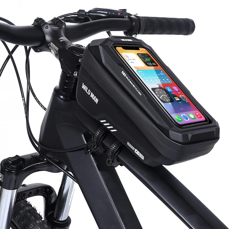 WILD MAN XS2 Bike Top Tube Bag EVA Hardshell Waterproof Touchscreen Phone Holder Bag for Mountain Road Cycling - Black/1L - 2