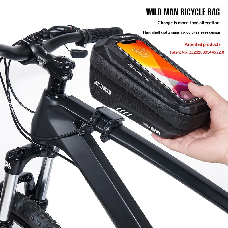 WILD MAN XS2 Bike Top Tube Bag EVA Hardshell Waterproof Touchscreen Phone Holder Bag for Mountain Road Cycling - Black/1L - 3