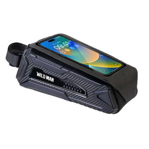 WILD MAN M90 1L Hardshell Mountain Bike Frame Bag Top Tube Touchscreen Phone Pouch for Cycling - Black - 1