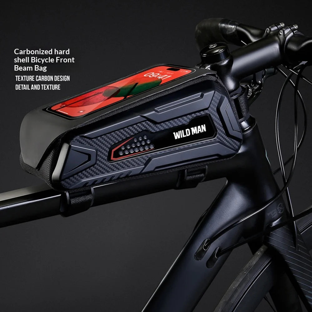 WILD MAN M90 1L Hardshell Mountain Bike Frame Bag Top Tube Touchscreen Phone Pouch for Cycling - Black - 2