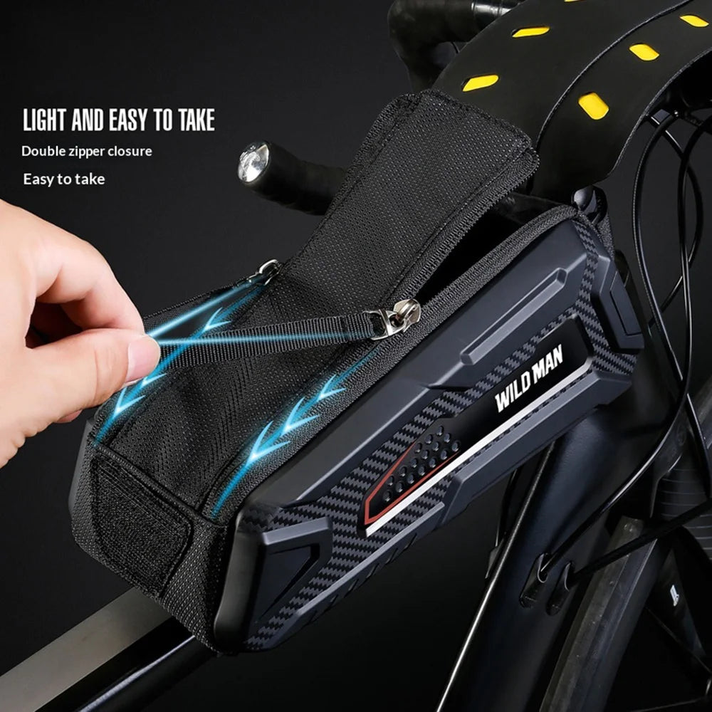 WILD MAN M90 1L Hardshell Mountain Bike Frame Bag Top Tube Touchscreen Phone Pouch for Cycling - Black - 3