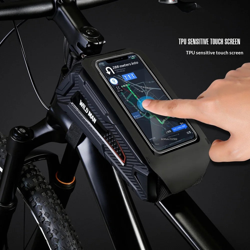 WILD MAN M90 1L Hardshell Mountain Bike Frame Bag Top Tube Touchscreen Phone Pouch for Cycling - Black - 4