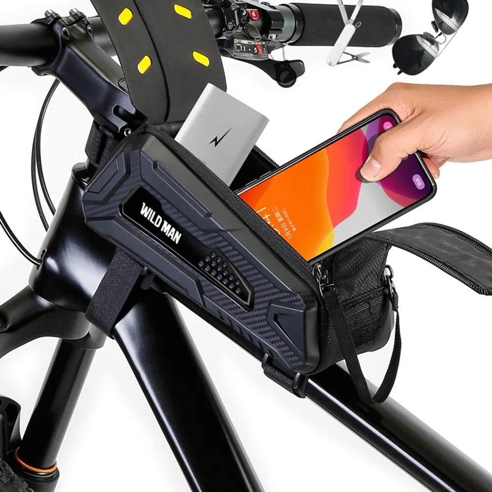 WILD MAN M90 1L Hardshell Mountain Bike Frame Bag Top Tube Touchscreen Phone Pouch for Cycling - Black - 7