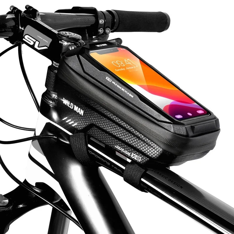 WILD MAN X2 EVA Hard Shell Cycling Phone Pouch for Mountain Bike Waterproof Bicycle Top Tube Bag - Black/1L - 1