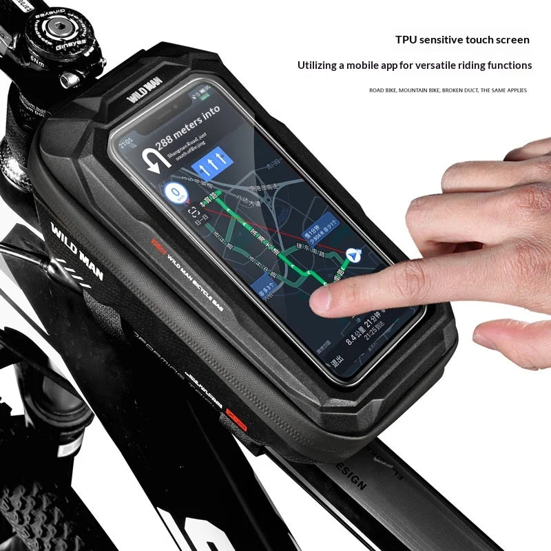 WILD MAN X2 EVA Hard Shell Cycling Phone Pouch for Mountain Bike Waterproof Bicycle Top Tube Bag - Black/1L - 3