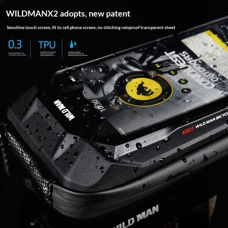 WILD MAN X2 EVA Hard Shell Cycling Phone Pouch for Mountain Bike Waterproof Bicycle Top Tube Bag - Black/1L - 4