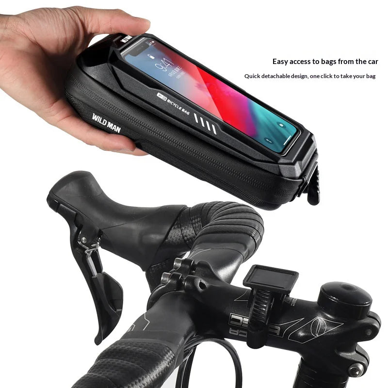 WILD MAN X3 Bike Handlebar Bag Hard Shell Touchscreen Phone Bag for Mountain Bicycle Cycling - Black/0.5L - 4