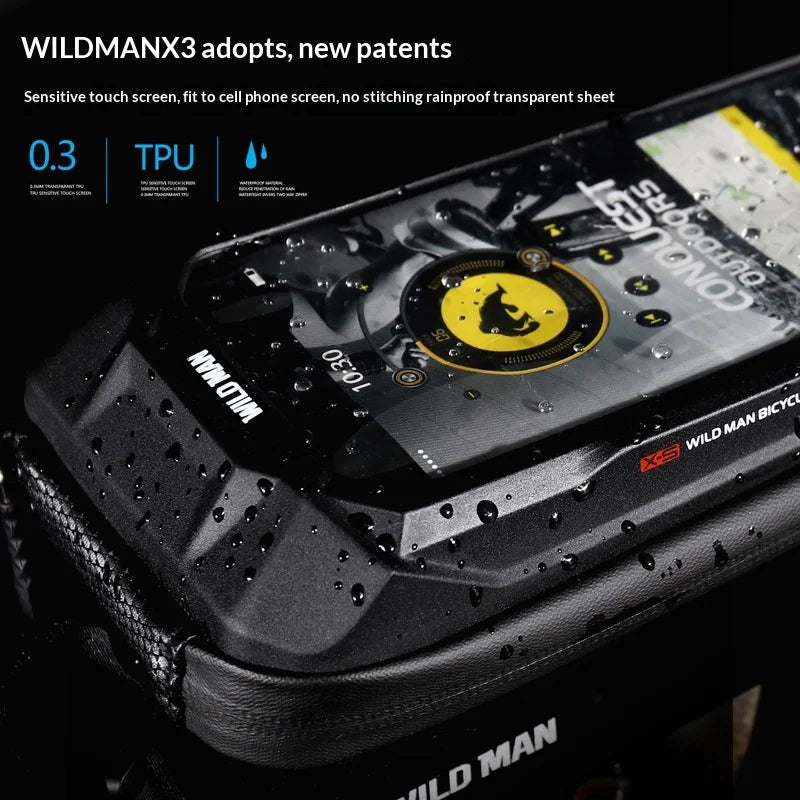 WILD MAN X3 Bike Handlebar Bag Hard Shell Touchscreen Phone Bag for Mountain Bicycle Cycling - Black/0.5L - 5