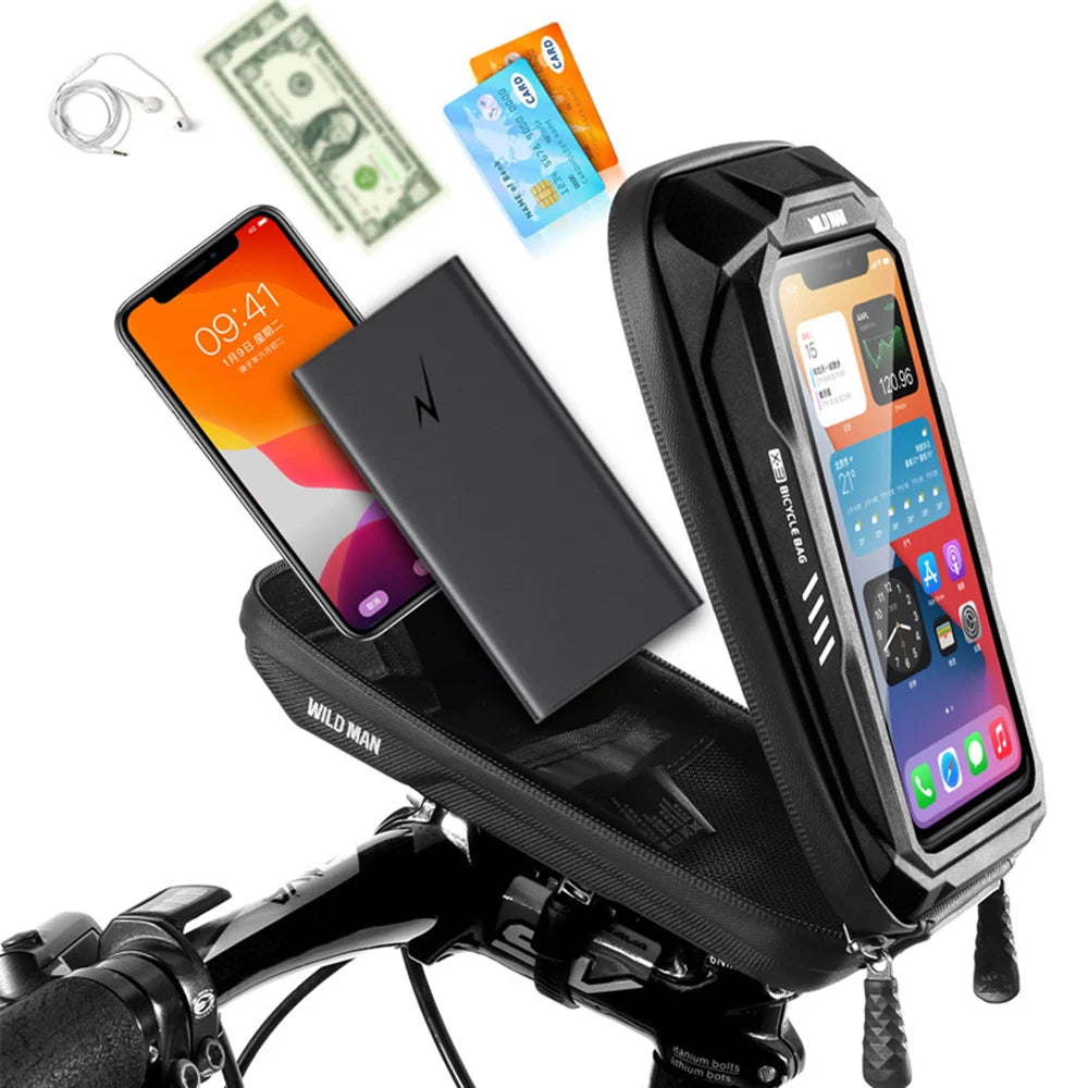 WILD MAN X3 Bike Handlebar Bag Hard Shell Touchscreen Phone Bag for Mountain Bicycle Cycling - Black/0.5L - 6